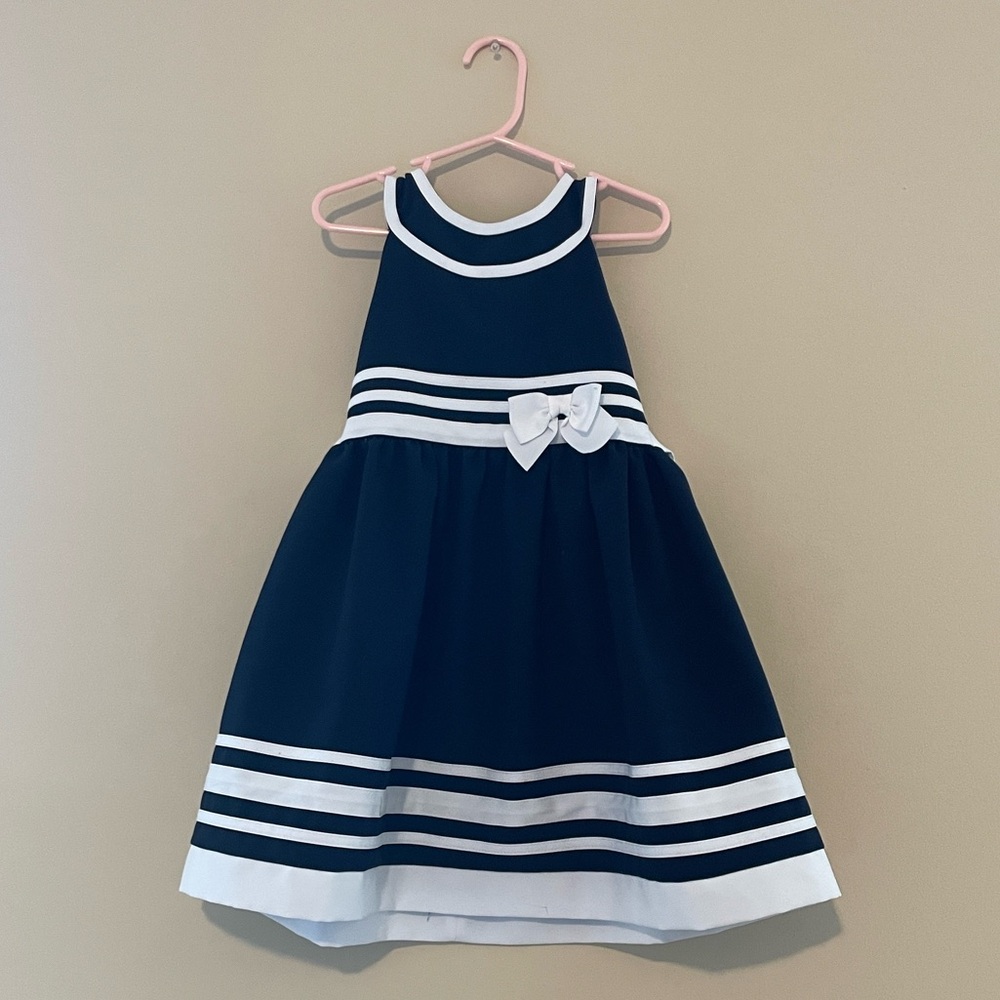 Size 5 girls Bonnie Jean Navy and White Formal Dress with Bow